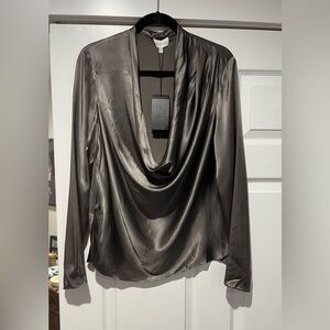 Halston Heritage Aviana Charmeuse Cowl Neck Blouse in Charcoal